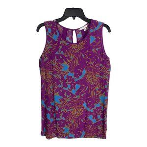 Cabi Womens Shirt Adult Size Medium Purple Floral Tunic Sleeveless Top Button